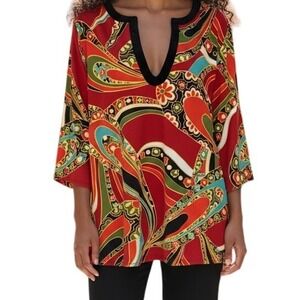 ATHLETA Vibrant Floral & Paisley Print 3/4" Sleeve Stretch Tunic Top EUC Size XL